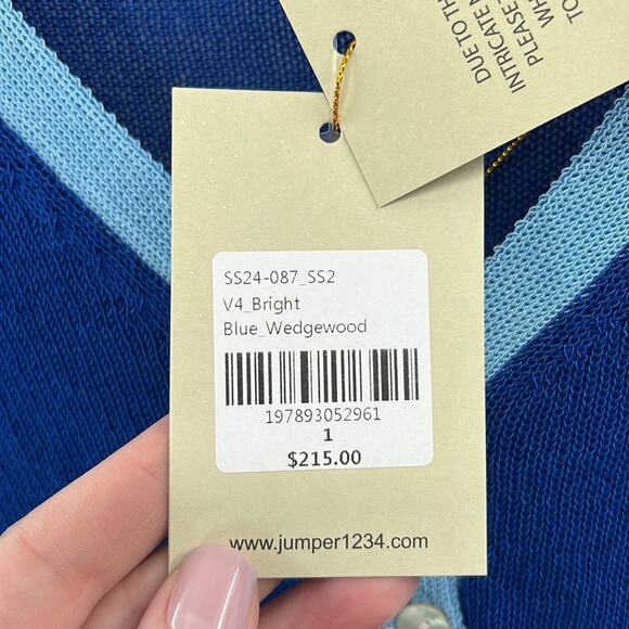 Jumper 1234 Women's Open Weave Colorblock Cardigan - Blue/Wedgewood - 1 - NWT - Picture 3 of 5